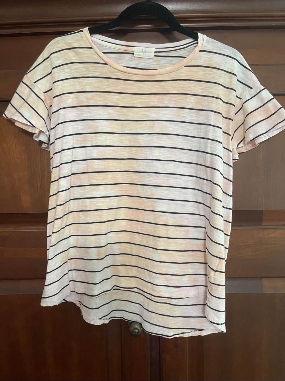 T.La Soft Striped Short-Sleeve Tee in Light Pink/Orange